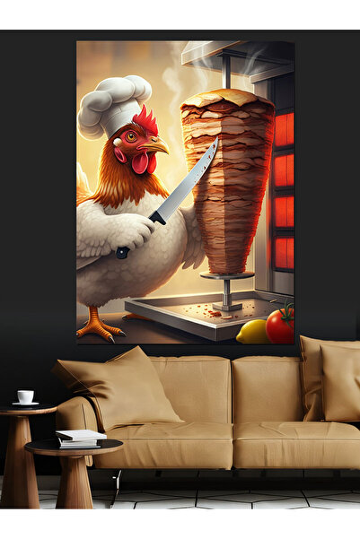 karizmart Döner Kesimi Yapan Tavuk Dekoratif Kanvas - Mdf Ahşap Tablo