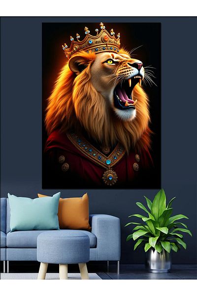 Tablomega The Power of the Crowned Lion Decorative Canvas - Mdf Wood Table