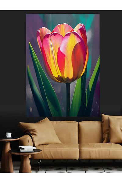 Tablomega Colorful Tulips Garden Decorative Canvas - Mdf Wood Table