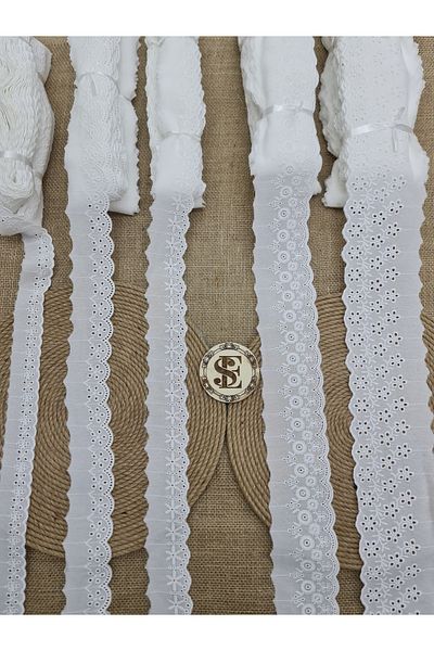 Esteks Dantel ve Tekstil Aksesuarları Lux Lace Scallop 5cm Width Embroidery on Voile 1Ball 8.5 Meters