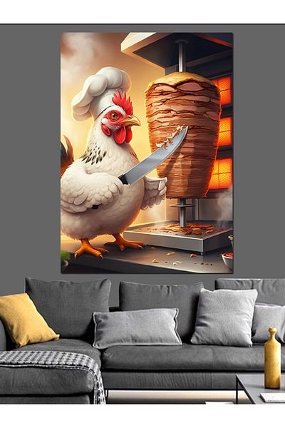 Tablomega Rotating Chicken Decorative Canvas - Mdf Wooden Table