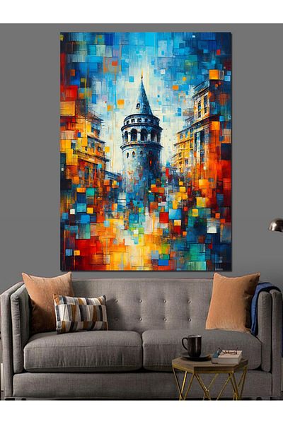 Tablomega Colorful Galata Tower Decorative Canvas - Mdf Wooden Painting