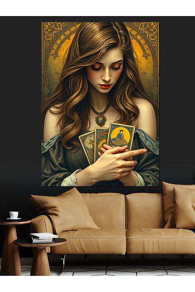 Tablomega Mysterious Woman of Cards Decorative Canvas - Mdf Wooden Painting
