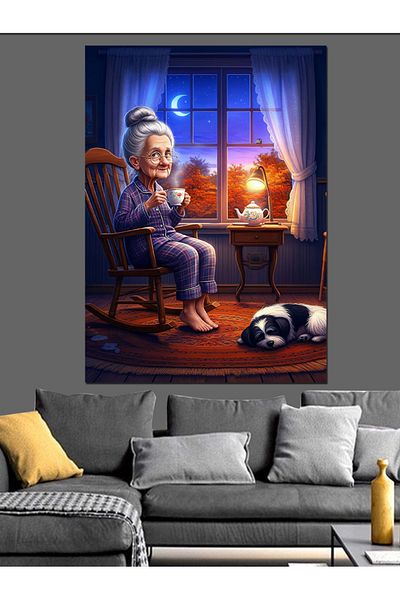 Tablomega Old Woman and Her Dog Decorative Canvas - Mdf Wooden Painting