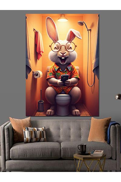 Tablomega Rabbit in the Toilet Decorative Canvas - Mdf Wood Art Print
