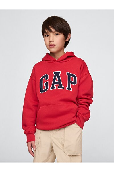 GAP Erkek Çocuk Kırmızı Gap Logo Relaxed Havlu Kumaş Sweatshirt