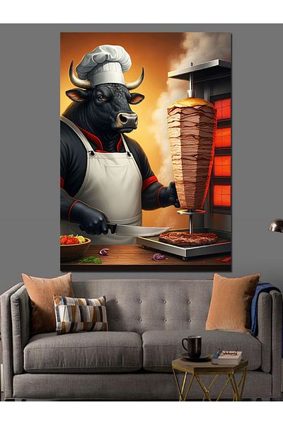 Tablomega Butcher Bull Decorative Canvas - Mdf Wooden Table