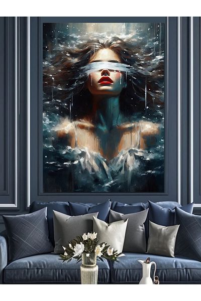 Tablomega Pictură Decorativă Canvas - Lemn MDF cu apă înghețată și femeie strălucitoare