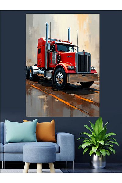 Tablomega Bright Red Truck Decorative Canvas - Mdf Wooden Painting