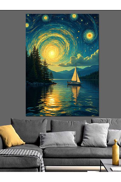 Tablomega Sailing Ship in Starry Night Decorative Canvas - Mdf Wooden Painting