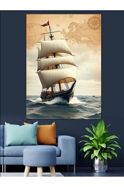 Tablomega Historical Wooden Sailing Ship Decorative Canvas - Mdf Wooden Painting