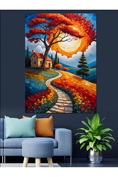 KanvasSepeti Есенна горска пътека Декоративна маслена картина Текстурирана ви...