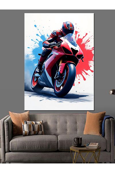 Tablomega The Speed of the Red Motorcycle Decorative Canvas - Mdf Wooden Painting