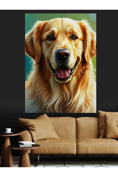Tablomega Cheerful Golden Retriever Decorative Canvas - Mdf Wooden Painting