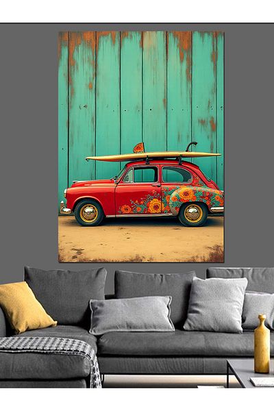 Tablomega Retro Ride in a Car Decorative Canvas - Mdf Wooden Painting