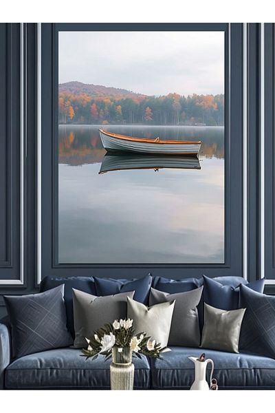 Tablomega Calm Lake and Boat Decorative Canvas - Mdf Wooden Painting