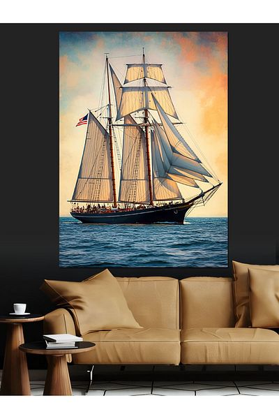 Tablomega Road Field Sailboat Decorative Canvas with Wind - Mdf Wooden Table