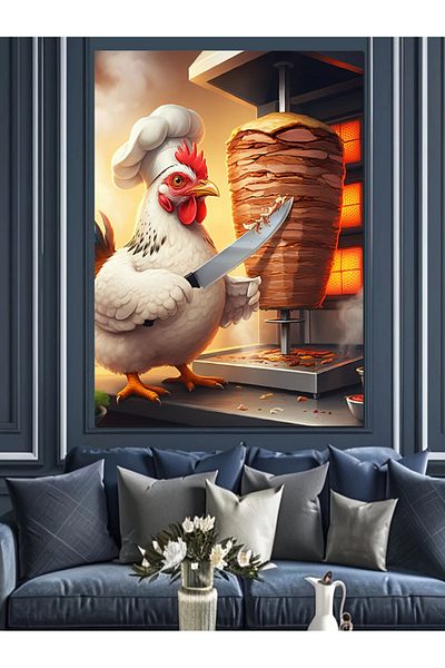 Tablomega Rotating Chicken Decorative Canvas - Mdf Wooden Table