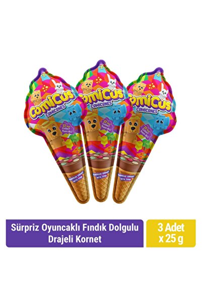 Comicus Sürpriz Oyuncaklı Fındık Dolgulu Drajeli Kornet 25gr x 3 adet