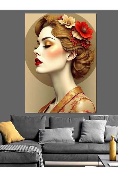 Tablomega Retro Style Women's Decorative Canvas - Mdf Wooden Painting
