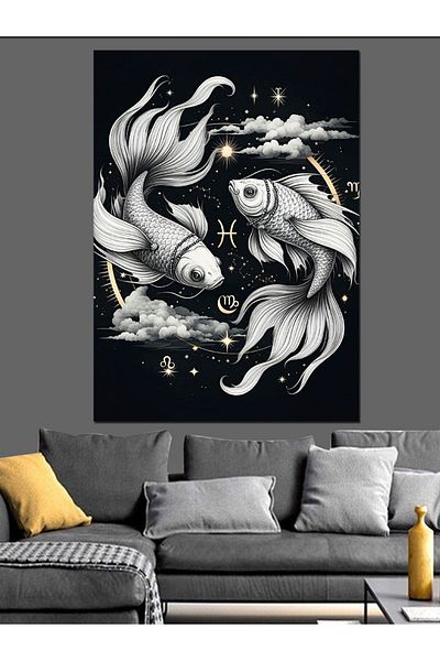 Tablomega Pisces Decorative Canvas - Mdf Wooden Painting