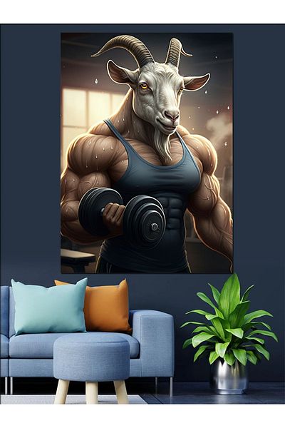 Tablomega Weight Lifting Goat Decorative Canvas - Mdf Wooden Table