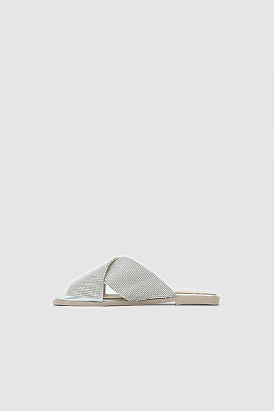 Seniorah Cleopatra Silver Stoned Metallic Women's Slippers