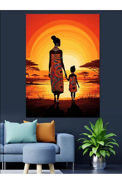 Tablomega Mother and Child on Sunset Decorative Canvas - Mdf Wooden Painting