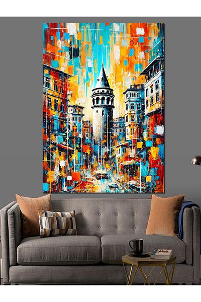 Tablomega Colorful Streets of Galata Decorative Canvas - Mdf Wooden Painting