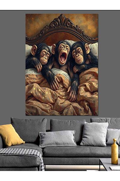 Tablomega Sleeping Monkeys Decorative Canvas - Mdf Wooden Painting