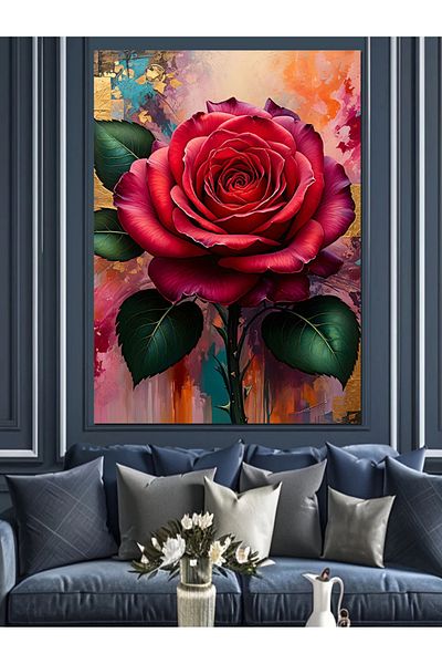 Tablomega Red Rose Elegance Decorative Canvas - Mdf Wooden Table