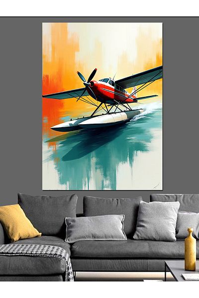 Tablomega Canvas Decorativ Avion în Apă - MDF Lemn