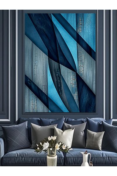 Tablomega Pânză decorativă cu linii albastre abstracte - pictură din lemn MDF