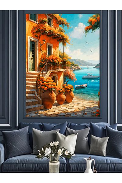 Tablomega Διακοσμητικός καμβάς Mediterranean House on the Beach - Ξύλινος πίνακας MDF