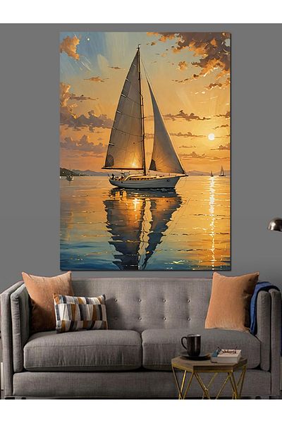 Tablomega Sailing on the Golden Sunset Decorative Canvas - Mdf Wooden Painting