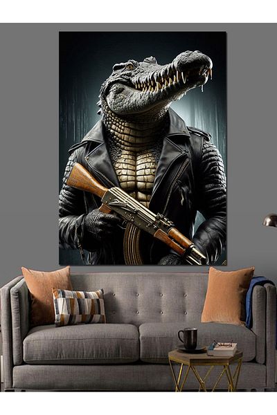 Tablomega Armed Crocodile Decorative Canvas - Mdf Wooden Painting