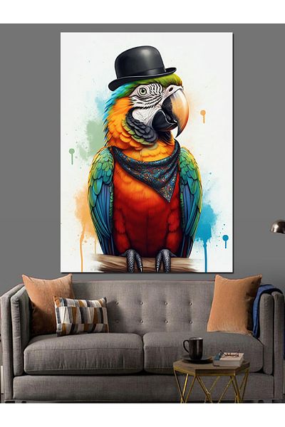 Tablomega Colorful Feathers And Parrot Decorative Canvas - Mdf Wood Table