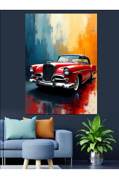 Tablomega Classic Red Automobile Decorative Canvas - Mdf Wooden Painting