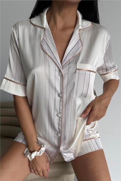 COCCOLARSI Sogni Lineari Saten Kısa Pijama Takımı LDK06