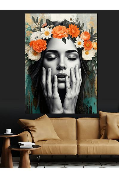 Tablomega Pânză decorativă pentru femei cu coroană de flori - Lemn MDF
