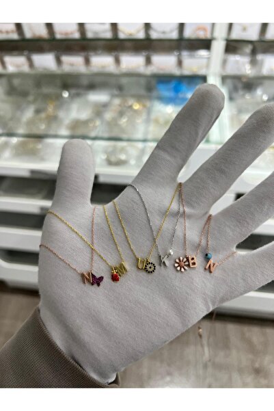 Papatya Silver 925 Ayar Gümüş Altın Kaplama 3d M Harf ve Uğur Böceği Kolye