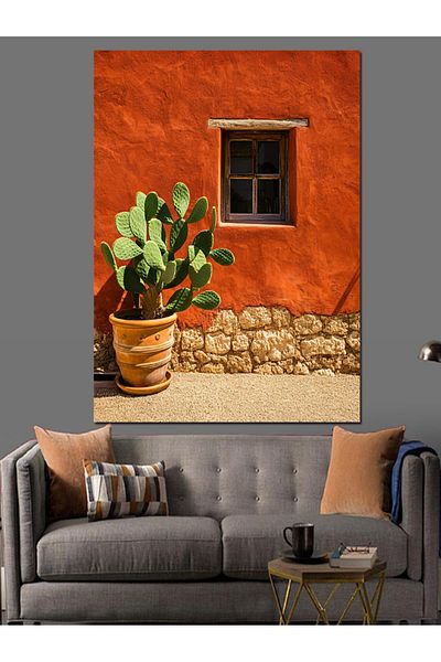 Tablomega Cactus And Orange Wall Decorative Canvas - Mdf Wood Table