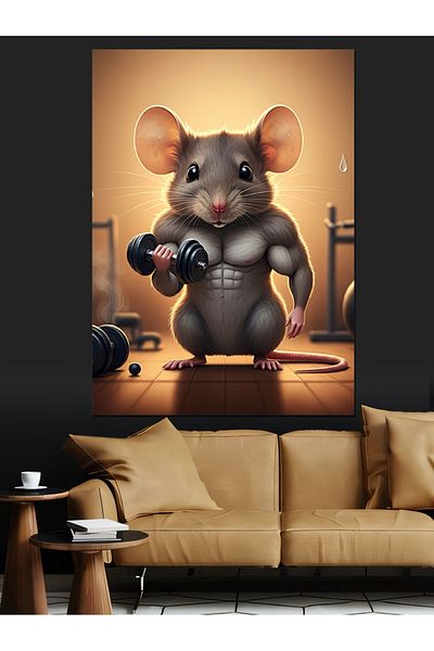 Tablomega Muscular Mouse in the Gym Decorative Canvas - Mdf Wooden Painting
