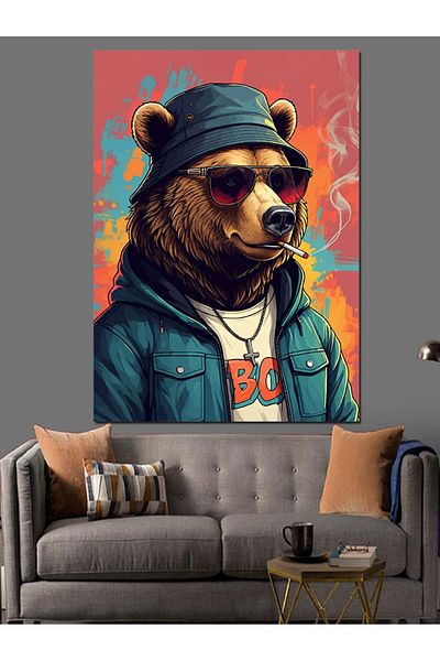 Tablomega Bear and City Style Decorative Canvas - Mdf Wooden Painting