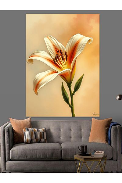 Tablomega White Lily And Peace Decorative Canvas - Mdf Wood Table
