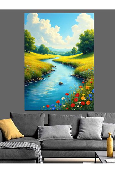 Tablomega Peaceful Flow of Nature Decorative Canvas - Mdf Wooden Painting