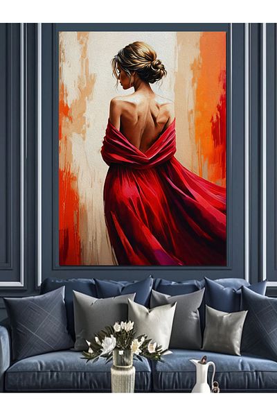 Tablomega Elegance in Red Dress Decorative Canvas - Mdf Wood Table