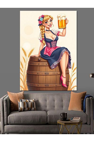 Tablomega German Girl in a Barrel Decorative Canvas - Mdf Wooden Painting
