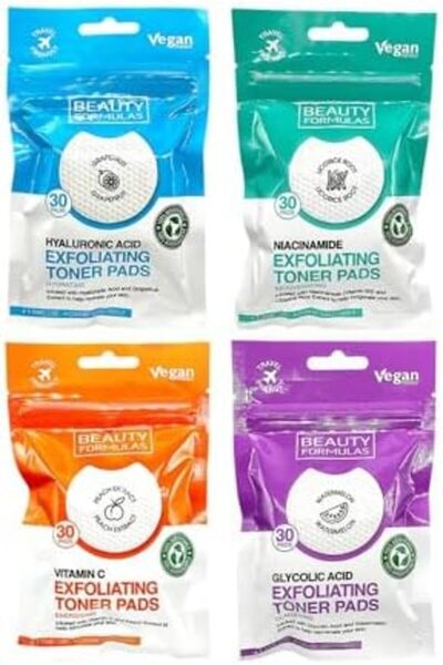BEAUTY FORMULAS Glycolic Acid Exfoliating Toner Pads | 30 Pads | Infused with Glycolic Acid & Waterm