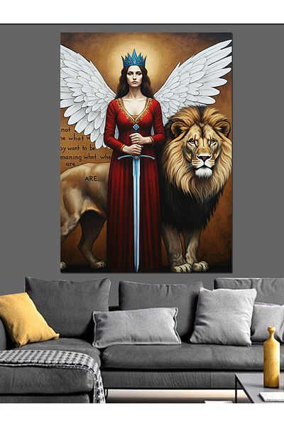 Tablomega Lion and Angel Wings Decorative Canvas - Mdf Wooden Painting